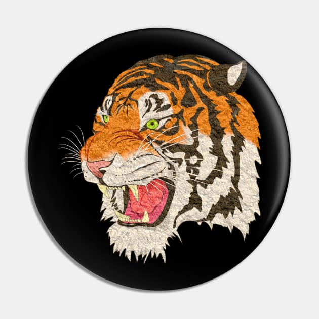 Small Paper Tiger Japanese Drawing Cool Black Pin by felixbunny