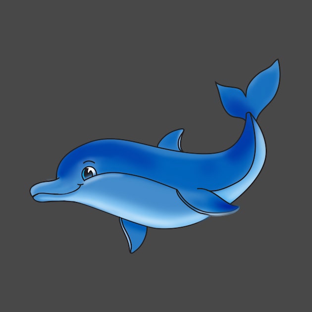 cheerful blue cartoon dolphin by sonaart