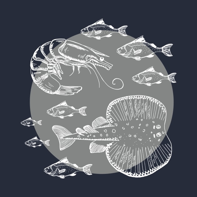 Sea Fishes - Hand Drawn - Grey by SoftFigurine