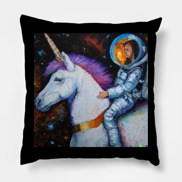 astronaut riding unicorn Pillow by Tee-Short