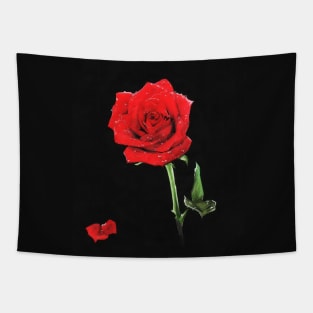 A Shiny Red Dew Rose Beautiful Flower Tapestry