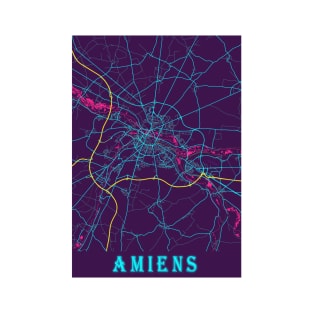 Amiens Neon City Map, Amiens Minimalist City Map Art Print T-Shirt