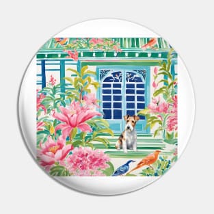 Fox Terrier in chinoiserie garden Pin