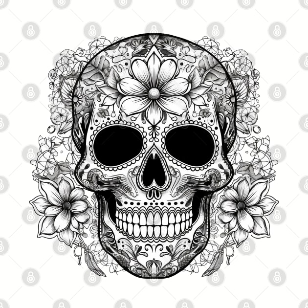 Skull with Flowers by Saltwater Soul