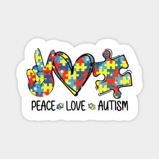 Awesome Autism Awareness Shirt Peace Love Autism Puzzle Pieces Shirt Magnet