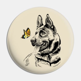 german Shepherd and butterfly Pin