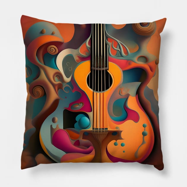 Surrealistic Guitar Abstract Landscape Pillow by Whole Lotta Pixels
