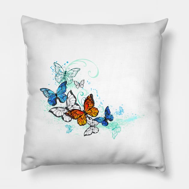 Artistic Morpho and Monarchs Butterflies Pillow by Blackmoon9