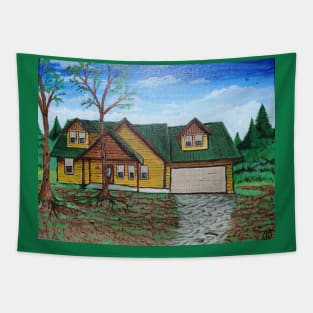 Log Cabin at the Lake Tapestry