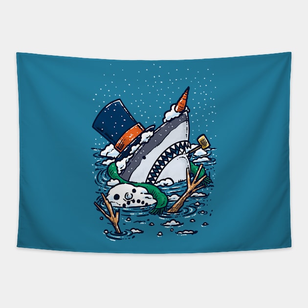 Snowman Obliteration Shark Tapestry by nickv47