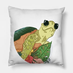 Comic Cartoon turtle With Grass And Flowers, Tortoise Lovers Pillow