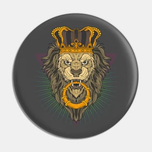 Lion head with crown illustration graphic Pin