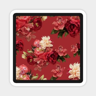 Just Flowers on Red Repeat 5748 Magnet