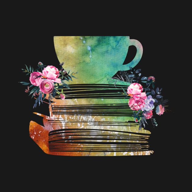 Cup of Tea with Books and flowers by erzebeth