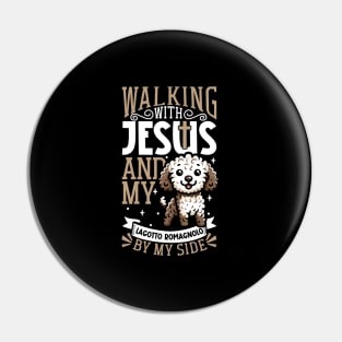 Jesus and dog - Lagotto Romagnolo Pin