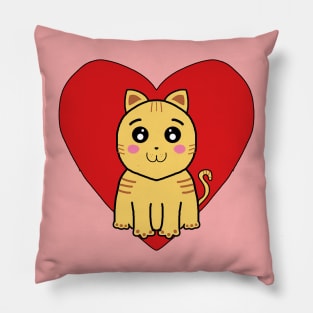 Kawaii Yellow Cat Inside A Heart Pillow