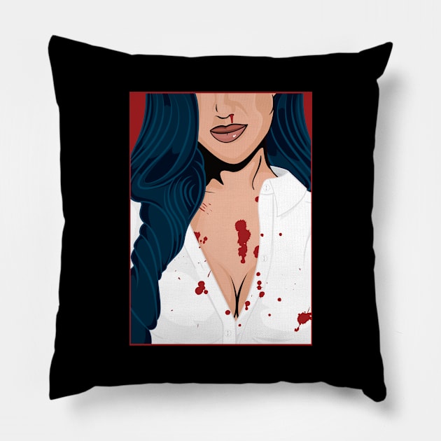 Bloody Halloween Pop Art Girl Pillow by Hixon House