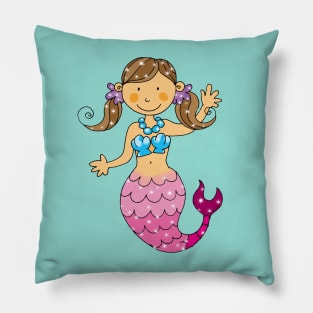 cute mermaid princess girl (brown hair) Pillow