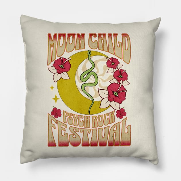 Hippie moon child retro psychedelic groovy vintage design Pillow by PoeticTheory