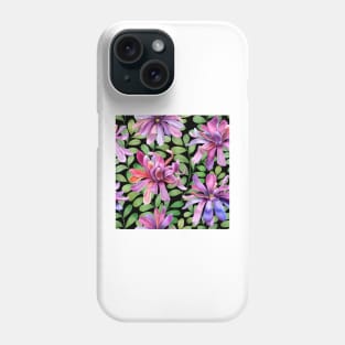 Tropical Magnolia Stellata flowers and leaves on black background. Fantasy watercolor botanical illustration. Exotic Star Magnolia flower blossom Phone Case