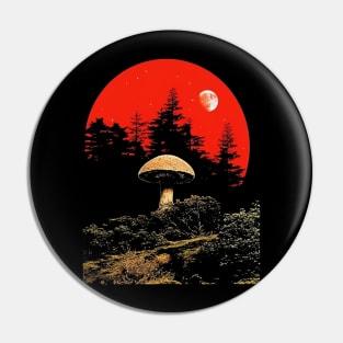 Dark Full Moon Mushroom Retro Vintage Art Pin