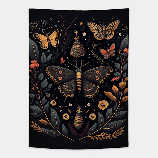 Cottagecore Art with Moths and Butterflies Tapestry by TheJadeCat