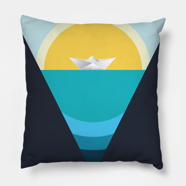 Paper boat in the sea Pillow by AnnArtshock