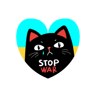 Stop war banner, poster, flyer, card, badge or sticker print design with grumpy black cat T-Shirt