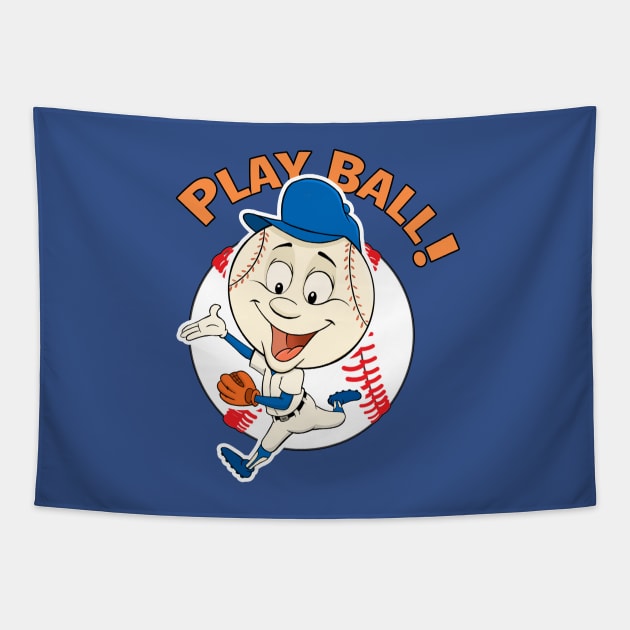 Play Ball! Mets Baseball Mascot Mr Met Tapestry by GAMAS Threads