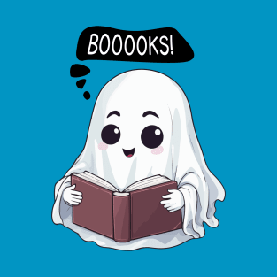 Kawaii Halloween Ghost 'BOOOOKS' - Spooktacular Reading Fun T-Shirt