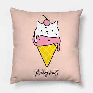 Melting hearts cat doodle Pillow