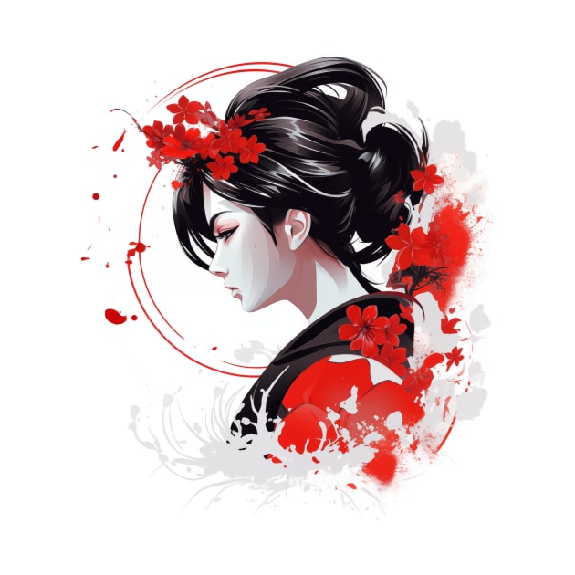 Japanese geisha in striking red by MK3