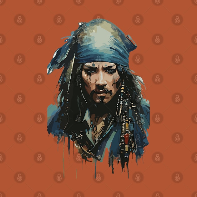 Pirate in Old Classic Costume with Furious Face in Ink Painting Style by diegotorres