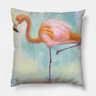 Dreamy Flamingo in Pastel - Watercolor painting Pillow
