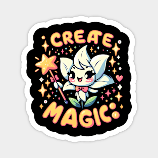 CREATE MAGIC - KAWAII FLOWERS INSPIRATIONAL QUOTES Magnet