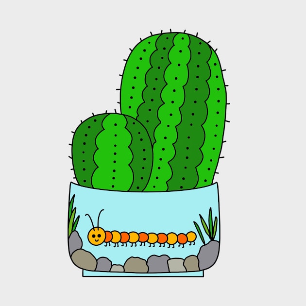 Cute Cactus Design #147: Prickly Pear Cacti In Cute Caterpillar Pot by DreamCactus