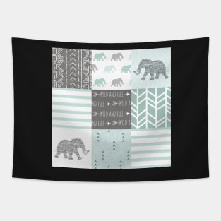 Elephant Patchwork- jade Tapestry