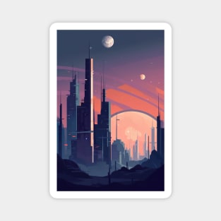 Futuristic City Skyline Art Print | Abstract Geometric Digital Design Magnet