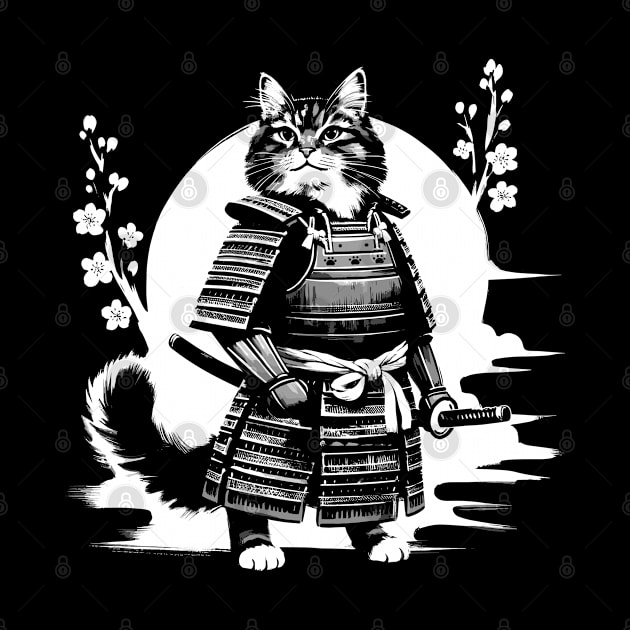 Kawaii Cat Anime Japanese Retro Samurai Novelty Funny Cat by KsuAnn