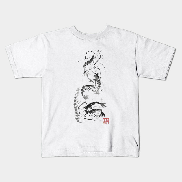 Shrimp Gathering Traditional Chinese Painting Kids T Shirt