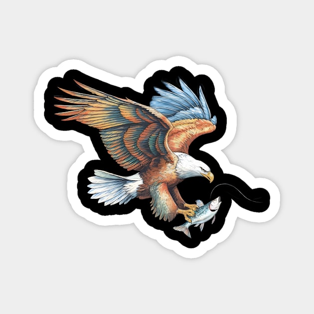 Eagle in Flight with Clutched Fish Caught Mid-Motion Magnet by animegirlnft