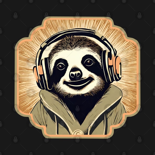 Sloth with headphones by Ilustradamus