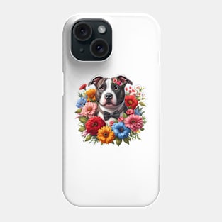 A staffordshire bull terrier decorated with beautiful colorful flowers. Phone Case