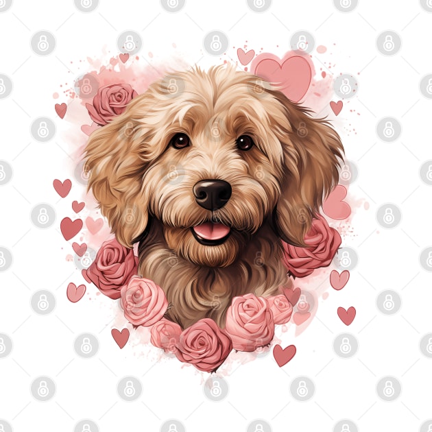 Goldendoodle Dog with hearts by Retroprints