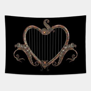 Elegant harp made from a heart Tapestry