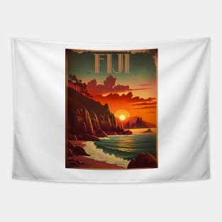 Fiji Coastline Vintage Travel Art Poster Tapestry