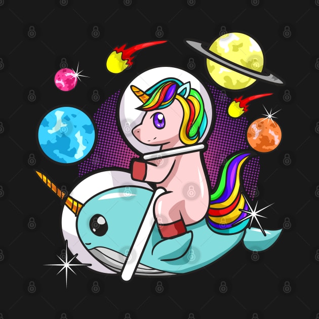 Cool Retro Unicorn Astronaut Riding Narwhal In Space by E