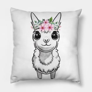 Floral Crown Llama Pink Flowers Pillow