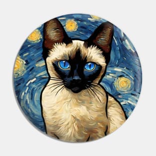 Siamese Cat Breed Painting in a Van Gogh Starry Night Art Style Pin