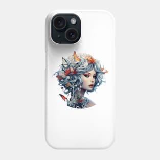 Beautiful woman's face with flowers and butterflies Phone Case